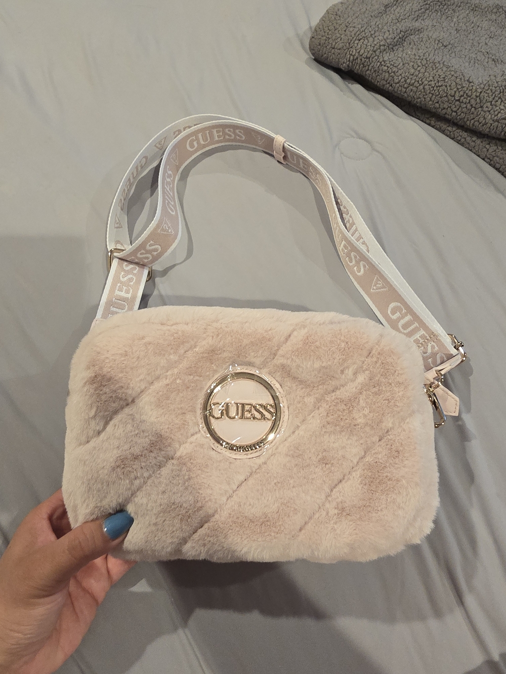 GUESS Blush Faux-Fur Crossbody Bag